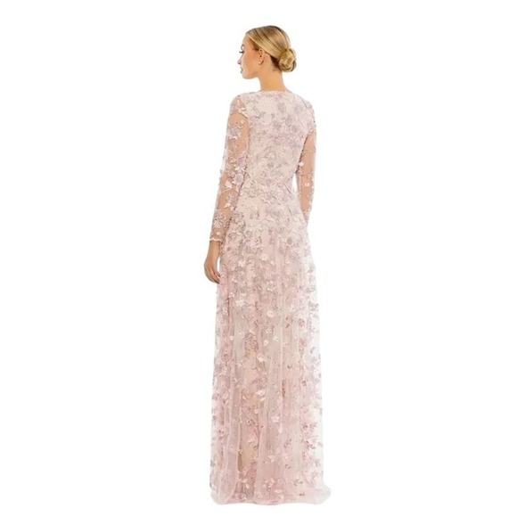 Mac Duggal 70224 Floral Embroidered Long Sleeve Illusion Gown Rose Pink Size 12